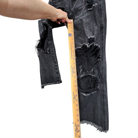 Flying Monkey Jean Women 23 Black Ultra High Rise Raw Distress Streetwear Grunge - Picture 8 of 12